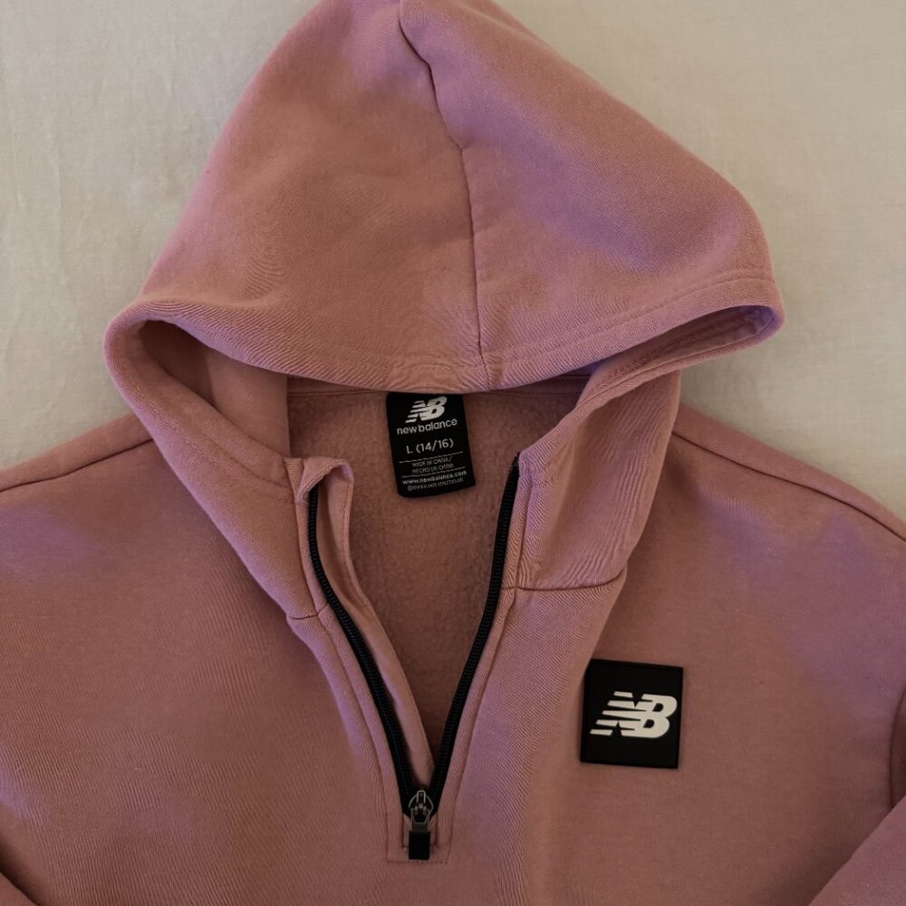 New Balance Mauve Pink Half-Zip Hoodie | Cozy Athletic Pullover Sweatshirt XL - Picture 2 of 7